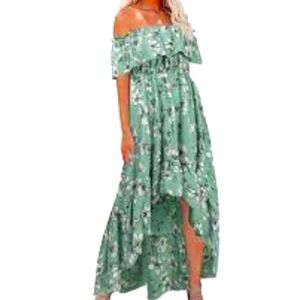 High Low off shoulder ruffled Boho Dress XL